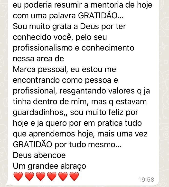 Depoimento de cliente sobre a mentoria